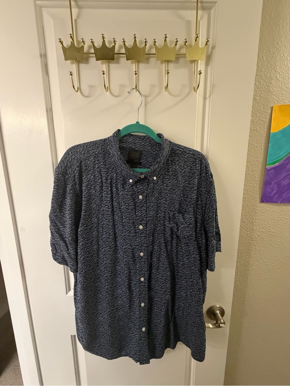 14th & Union Navy Short-Sleeve Button-Down Shirt with Subtle Pattern